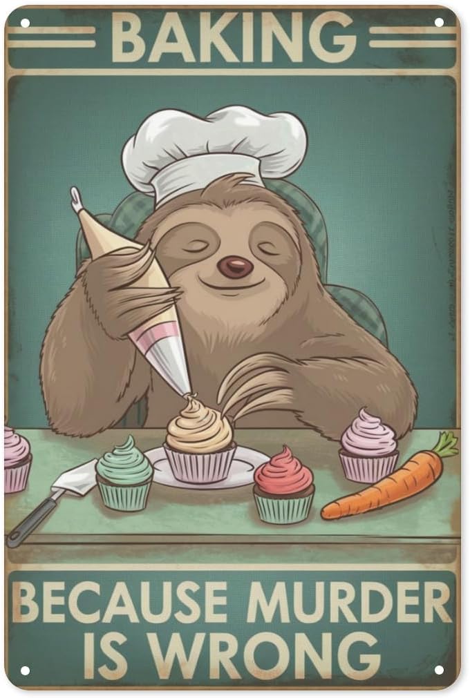 Kitchen Baking Wall Art - Plaque en métal humoristique Sloth Baking