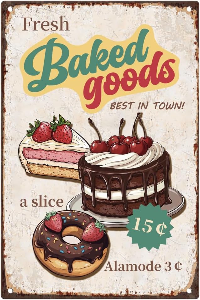 Kitchen Baking Wall Art - Pancarte en étain vintage « Produits