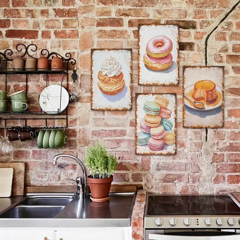 Kitchen Baking Wall Art - Décoration murale 2D plate, 4 pièces,